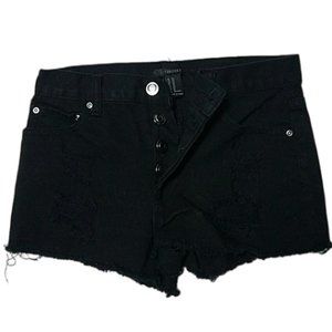 Forever 21 Distressed Frayed Black 4 Button Up Closure Shorts Size 24
